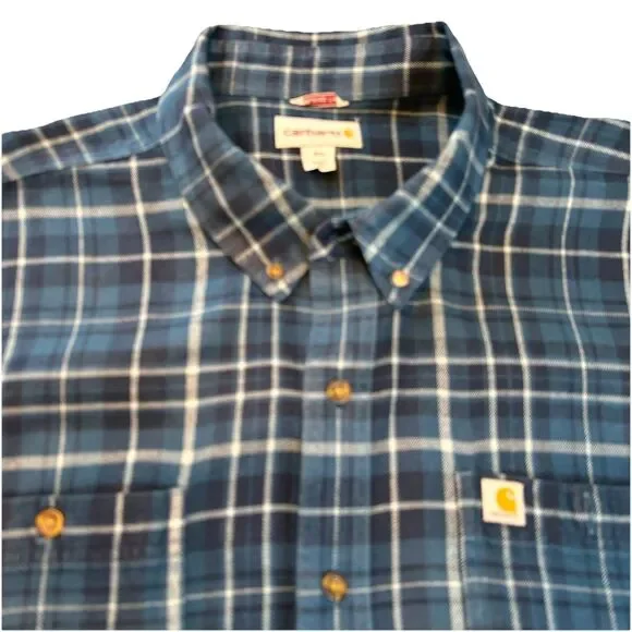 Carhartt Mens Relaxed Fit Blue Plaid Mens Button Flannel Down Sz 3XL - Picture 2 of 7